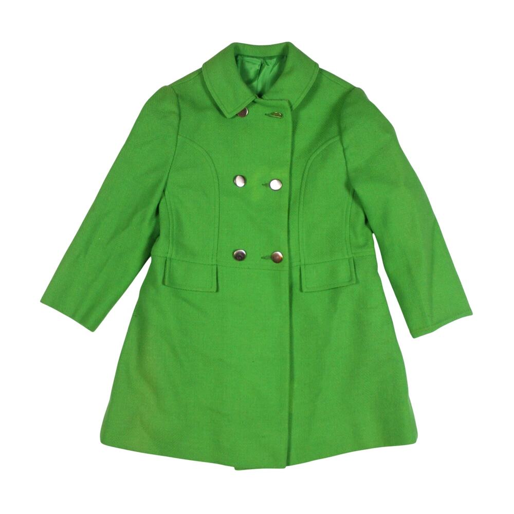 Vintage 60s 70s girls pea coat wool double breasted kelly green twiggy mod 7/8 S